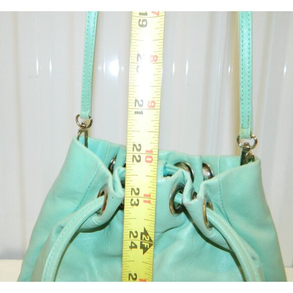 Mint Green Wilsons Leather Maxima Drawstring Handbag Dual Straps  Adj Crossbody - Picture 3 of 12
